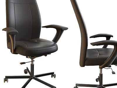 Modern Black Leather Office Chair With Adjustable Armrests And Swivel Wheels 3d model