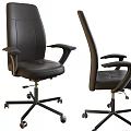 Modern Black Leather Office Chair With Adjustable Armrests And Swivel Wheels