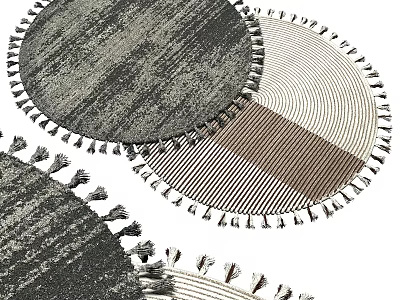 Round Gray White Woven Carpet With Fringe And Striped Pattern Design 3d model