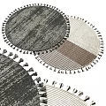 Round Gray White Woven Carpet With Fringe And Striped Pattern Design