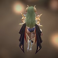 Game And Movie Character With Green Hair Horns Ornate Golden Armor And Cloak