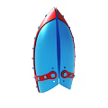 Blue Decorative Shield With Red Accents And Metal Rivets 3D Render