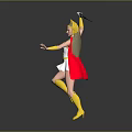 Dynamic Female Warrior In White Outfit Red Cape Golden Boots Holding Sword With Golden Details