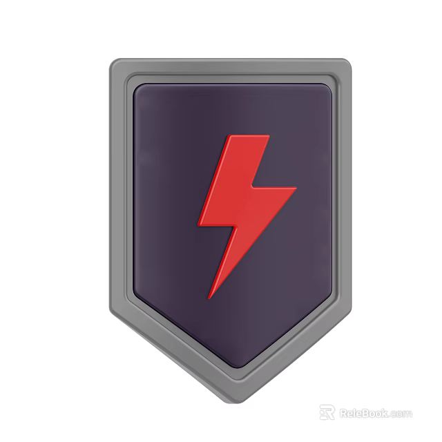 Shield Icon Design With Red Lightning Bolt Gray Border And Purple Background 3d model 