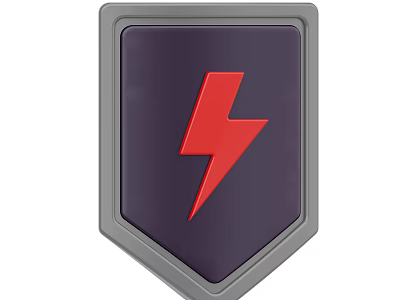 Shield Icon Design With Red Lightning Bolt Gray Border And Purple Background 3d model