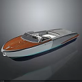 Sleek Modern Speedboat With Orange Deck White Blue Hull Transparent Windshield And Seats