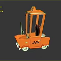 Orange Paper Model Taxi with TAXI Sign Red Seat and Glass Window on Reflective Surface