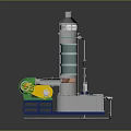 Industrial Processing Equipment With Cylindrical Tower Green Pump And Metal Pipes