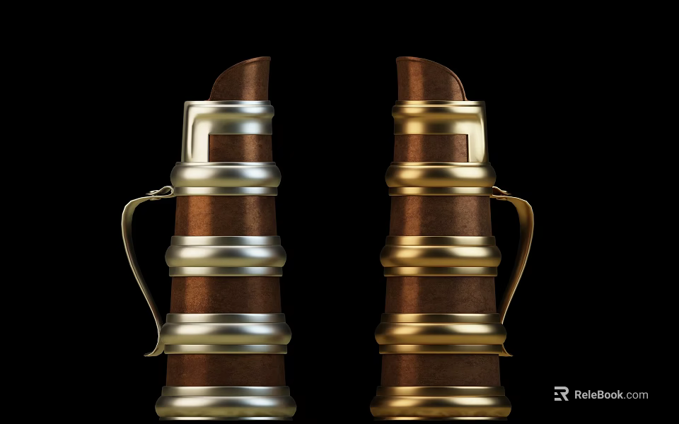 Two Brown Gold Silver Metal Household Items Featuring Multi Layered Ring Structure Handles 3d model