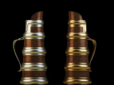Two Brown Gold Silver Metal Household Items Featuring Multi Layered Ring Structure Handles 3d model