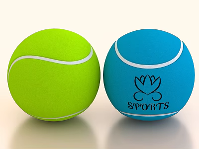 Vibrant Sports Equipment Green And Blue Tennis Balls With Lotus Sports Logo 3d model