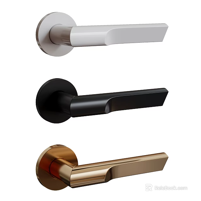 Stylish Door Handles in White Black and Gold Finishes for Modern Homes 3d model 
