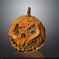 Orange Carved Halloween Pumpkin With Scary Face And Shiny Surface On Dark Background