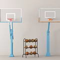 Basketball Court With Two Basketball Hoops Wooden And Blue Backboards And Ball Rack