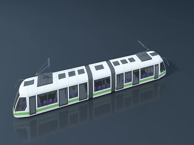 Modern White And Green Electric Tram With Multiple Carriages And Roof Pantographs 3d model