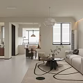 Modern Living Dining Room Interior With Beige Sofa Geometric Rug Dining Table And Artwork