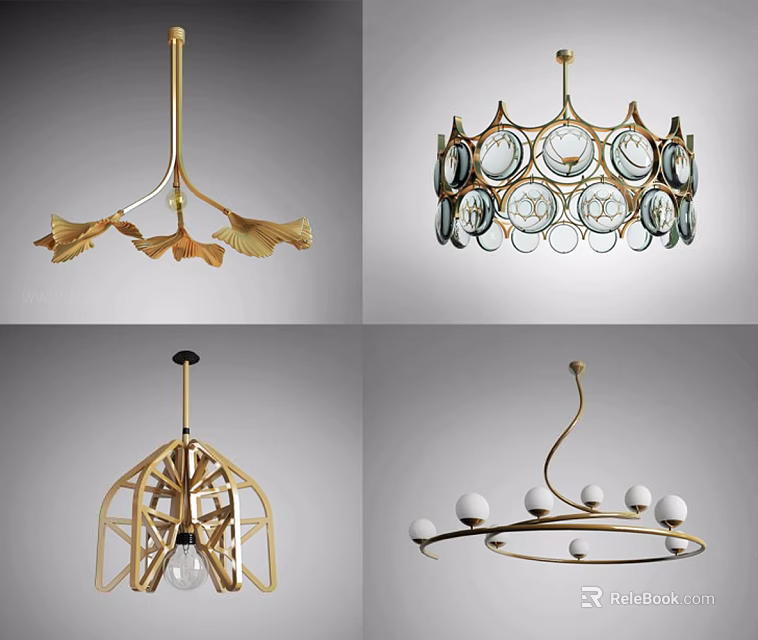 Unique Gold Pendant Lights With Modern Artistic Design For Interior Decor 3d model