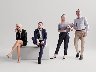 Group of Business People Sitting and Standing in Modern Studio Setting 3d model
