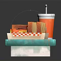 Delicious Sandwiches And Refreshing Drink On Teal Tray With Red White Checkered Paper