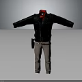 Black Leather Jacket With Red Scarf Gray Pants And Brown Belt