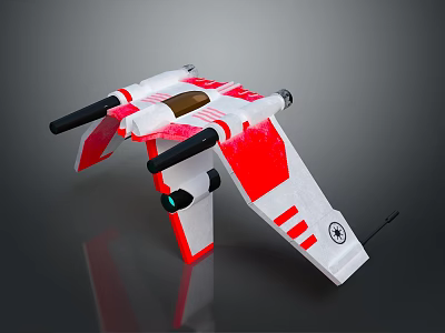 Red And White Spacecraft Model With Wings Black Thrusters And Main Body Structure 3d model