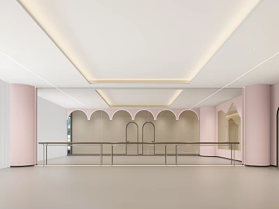 Modern Dance Studio With Pink Walls Arched Designs And Lighting 3d model