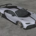 Blue Bugatti Car With Streamlined Body Black Details Large Rear Wing In Gray Concrete Room