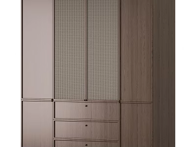 Modern Wooden Chest of Drawers with Sleek Design Multiple Drawers and Rattan Panel Cabinet Doors 3d model