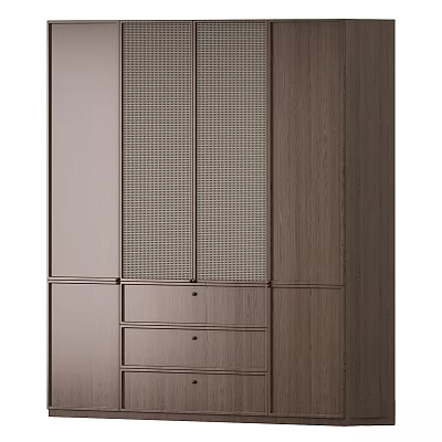 Modern Wooden Chest of Drawers with Sleek Design Multiple Drawers and Rattan Panel Cabinet Doors 3d model