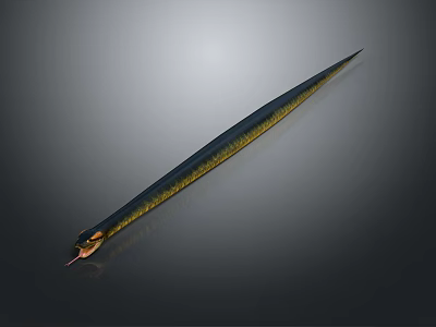 Long Slender Green Black Snake With Extended Body And Forked Tongue 3d model
