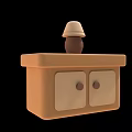 Brown Cabinet With Two Drawers Round Knobs And Lid Covered Jar On Top 3d model