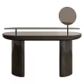 Modern Wooden Dressing Table With Light Colored Top And Round Mirror 3d model