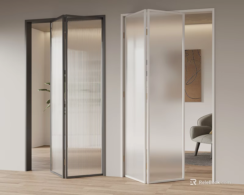 Modern Interior Folding Doors with Glass Panels and Black White Frames 3d model 