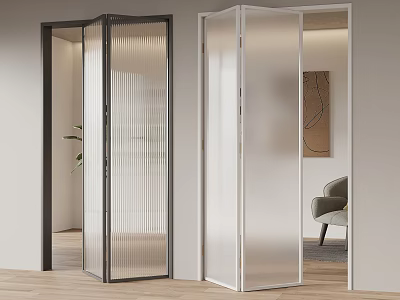 Modern Interior Folding Doors with Glass Panels and Black White Frames 3d model