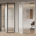 Modern Interior Folding Doors with Glass Panels and Black White Frames 3d model
