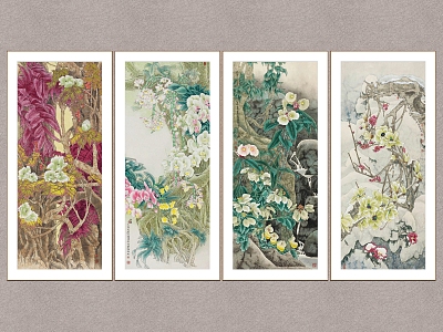 Decorative Painting Four Seasons Flowers Liu Yitao Flower and Bird Painting Traditional Chinese Painting model