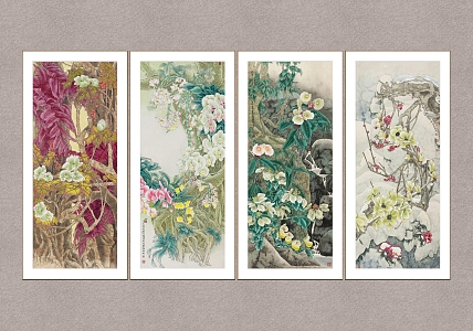 Decorative Painting Four Seasons Flowers Liu Yitao Flower and Bird Painting Traditional Chinese Painting 3d model