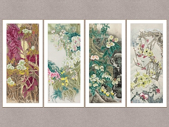 Decorative Painting Four Seasons Flowers Liu Yitao Flower and Bird Painting Traditional Chinese Painting 3d model