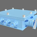 Blue Industrial Electrical Enclosure With Multiple Circular Ports And Bolted Cover