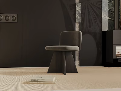 Modern Dark Velvet Bar Stool With Wooden Base On Beige Rug In Interior 3d model