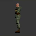 A Man In Camouflage Uniform With Tactical Vest And Brown Boots Standing In Neutral Background