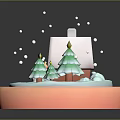 Cartoon Winter Scene With Gingerbread House Snow Roof Christmas Trees Stars Snowman And Falling Snowflakes