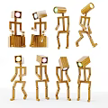 Wooden Human Shaped Lamp Set with Various Poses and Colorful Head Lights