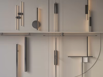 Modern Minimalist Wall Lamps With Geometric Shapes And Metal Frames On Light Colored Wall 3d model