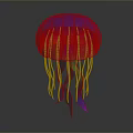 Shiny Vibrant Jellyfish With Colorful Iridescent Bell And Long Multi Colored Tentacles