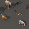 Reptile Crocodile Surrounded By Various Wild Animals Such As Elephants Gorillas