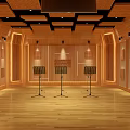 Professional Recording Studio Interior Design With Wooden Walls Acoustic Panels And Microphone Stands