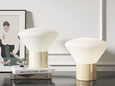 Elegant Modern Table Lamps With White Shades And Gold Bases On Books 3d model