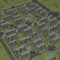 Residential Area Aerial Planning Design With Neatly Arranged Buildings And Green Trees