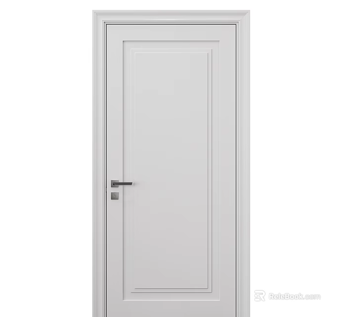 White Modern Hinged Interior Door With Simple Design And Metal Handle 3d model